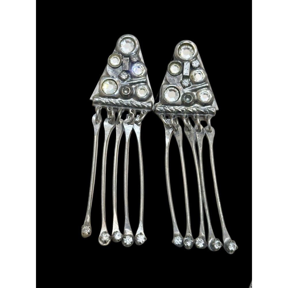 Signed Sorrelli Silver Tone Rhinestone Earrings Fringe Statement Vintage
